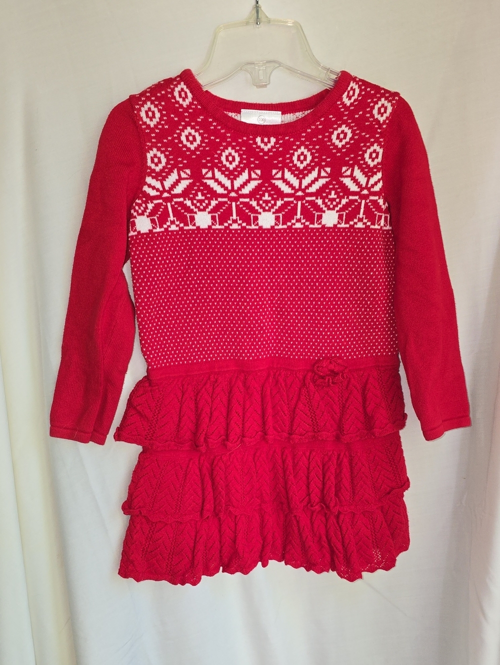 Hanna Andersson Red Knit Ruffle Sweater Dress with White Pattern